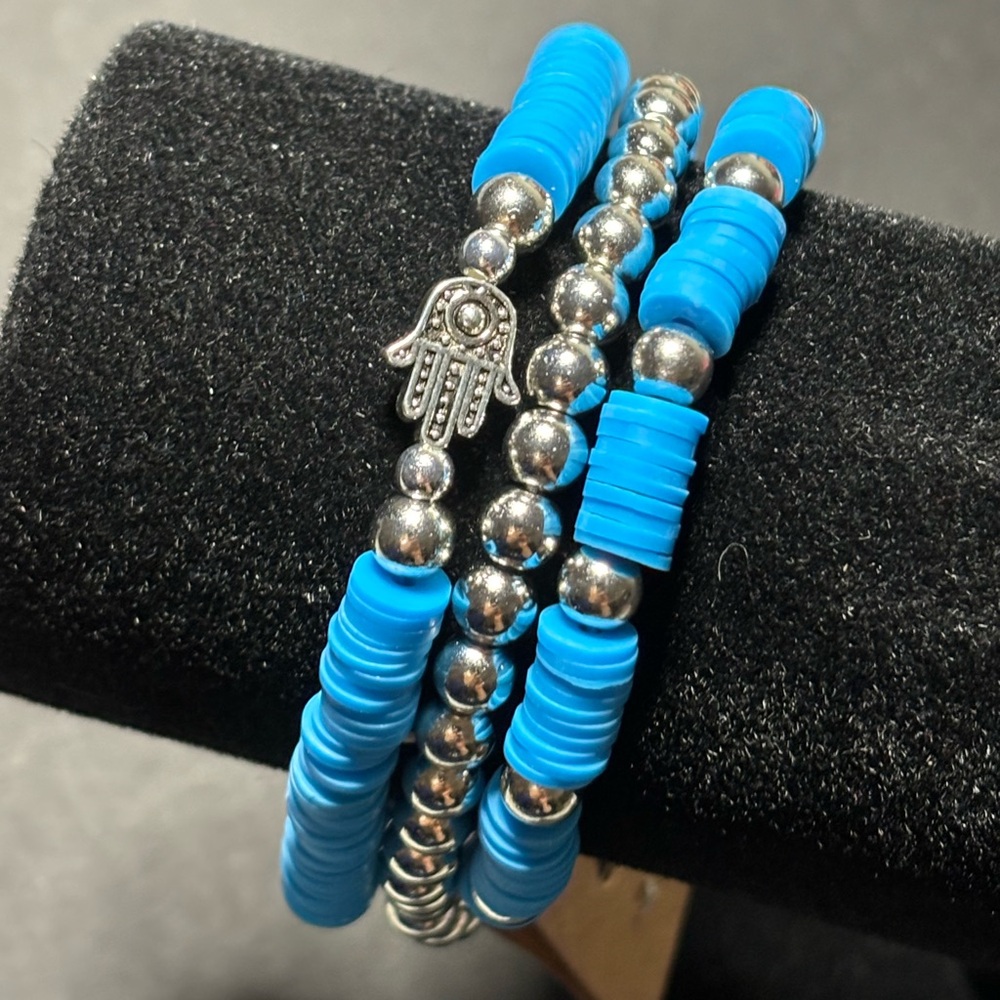 🐠 Hamsa hand blue/silver bracelet